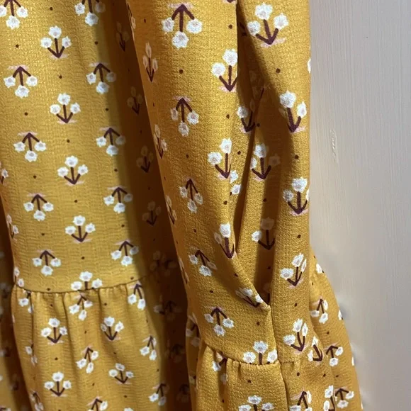 🤎 SUZANNE BETRO SIZE L BABYDOLL TIERED GOLD FLORAL LOOSE DRESS NWOT BOHO STYLE - Picture 7 of 12